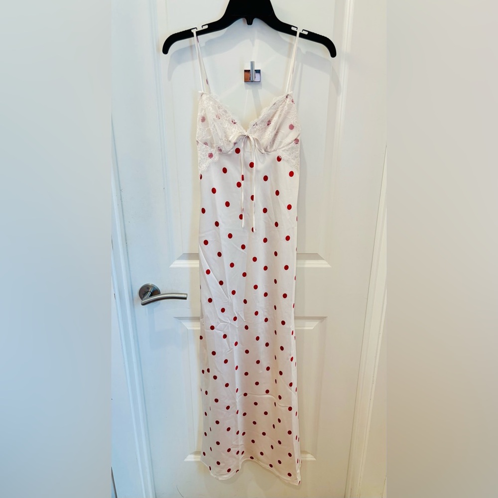 NWT Jessica Simpson white and raspberry Red Polka Dot Slip dress - XL